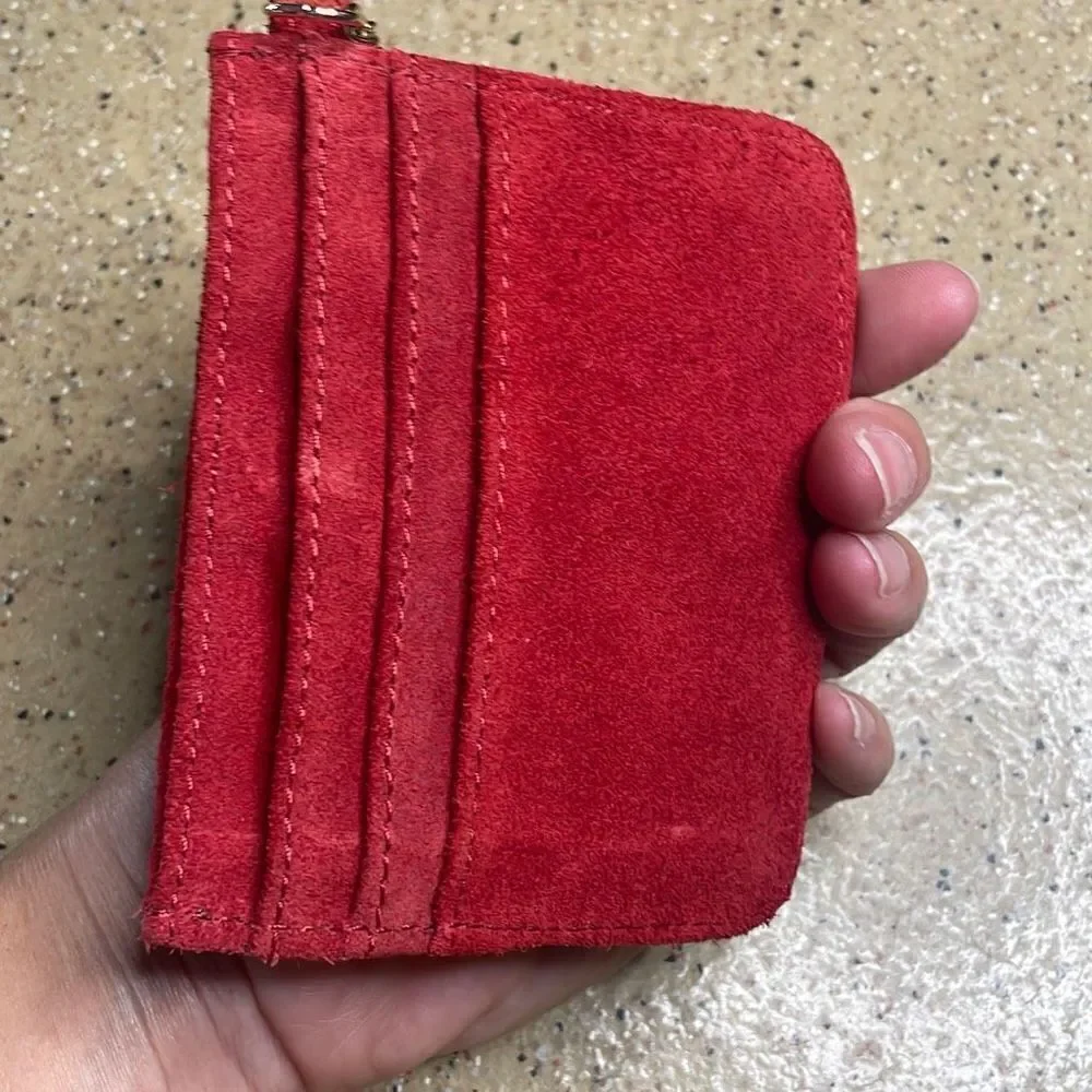 Red Suede Leather Credit Card Key Chain Wallet - Picture 6 of 6